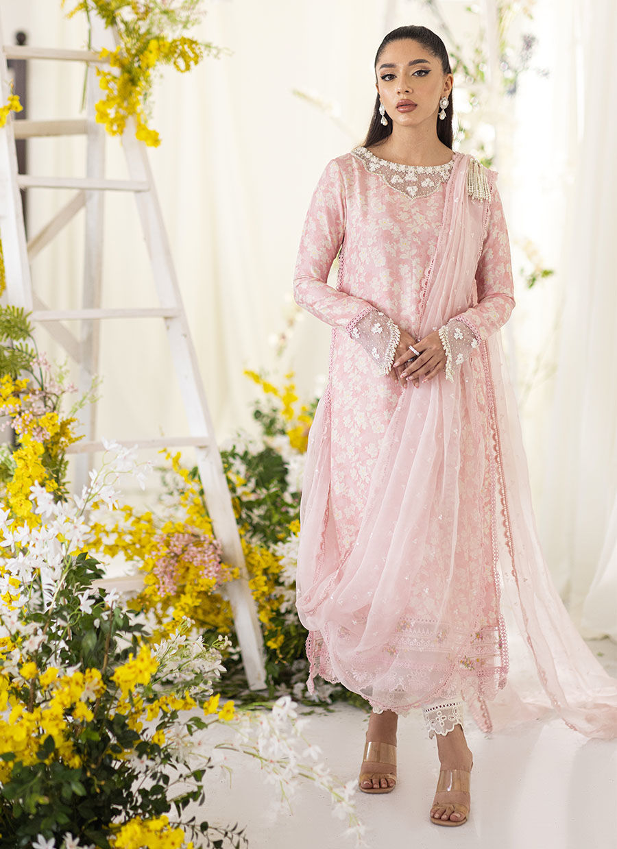 Farah Talib Aziz | Designer Picks 24 | OLEA BLUSH SILK SHIRT AND PRE-DRAPED DUPATTA by Farah Talib Aziz - Designer Dress - Type: Ladies Clothes - Available at Libayah - 100% Original