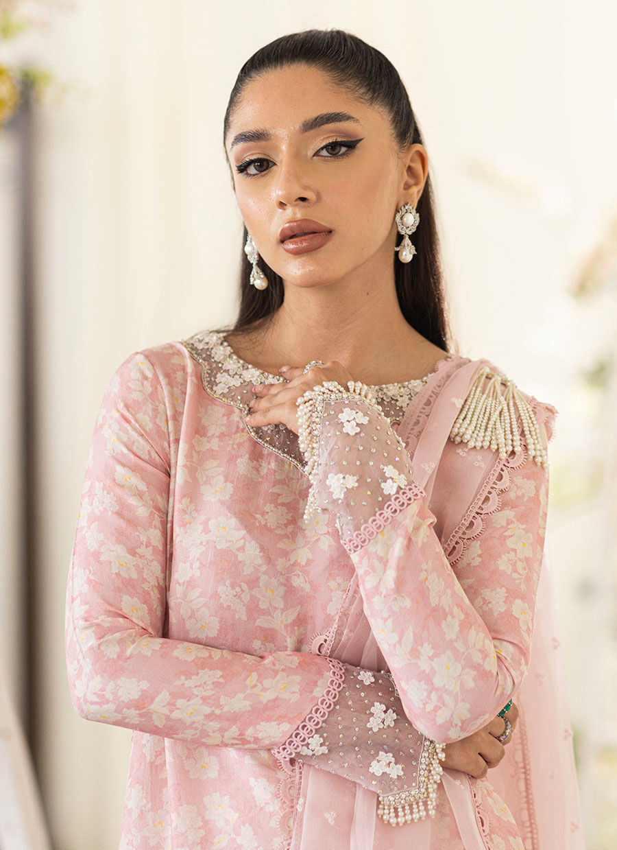 Farah Talib Aziz | Designer Picks 24 | OLEA BLUSH SILK SHIRT AND PRE-DRAPED DUPATTA by Farah Talib Aziz - Designer Dress - Type: Ladies Clothes - Available at Libayah - 100% Original