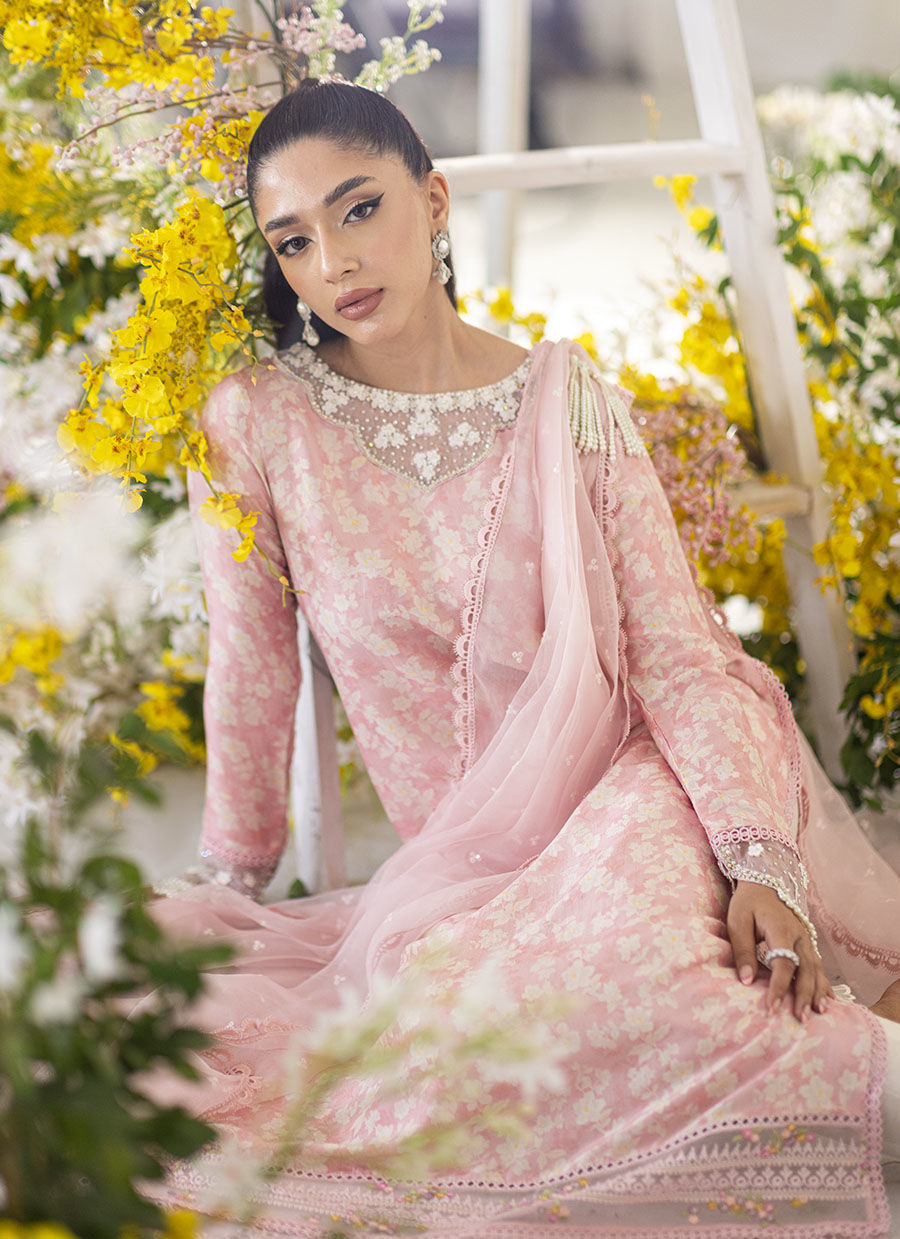 Farah Talib Aziz | Designer Picks 24 | OLEA BLUSH SILK SHIRT AND PRE-DRAPED DUPATTA by Farah Talib Aziz - Designer Dress - Type: Ladies Clothes - Available at Libayah - 100% Original