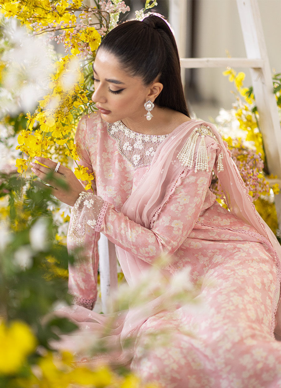 Farah Talib Aziz | Designer Picks 24 | OLEA BLUSH SILK SHIRT AND PRE-DRAPED DUPATTA by Farah Talib Aziz - Designer Dress - Type: Ladies Clothes - Available at Libayah - 100% Original