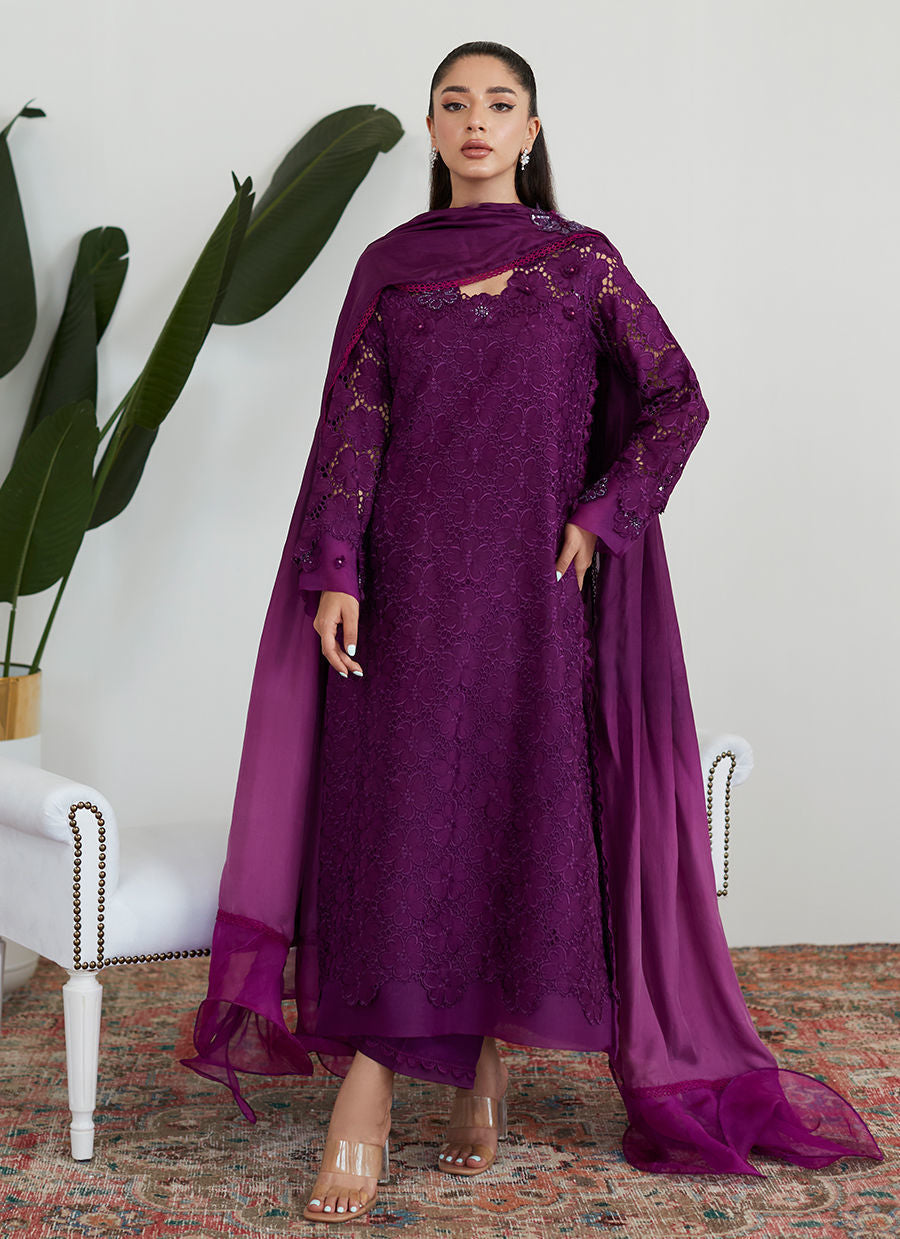 Farah Talib Aziz | Designer Picks 24 | SANGRIA SILK CUTWORK SHIRT WITH PRE DRAPED DUPATTA by Farah Talib Aziz - Designer Dress - Type: Ladies Clothes - Available at Libayah - 100% Original