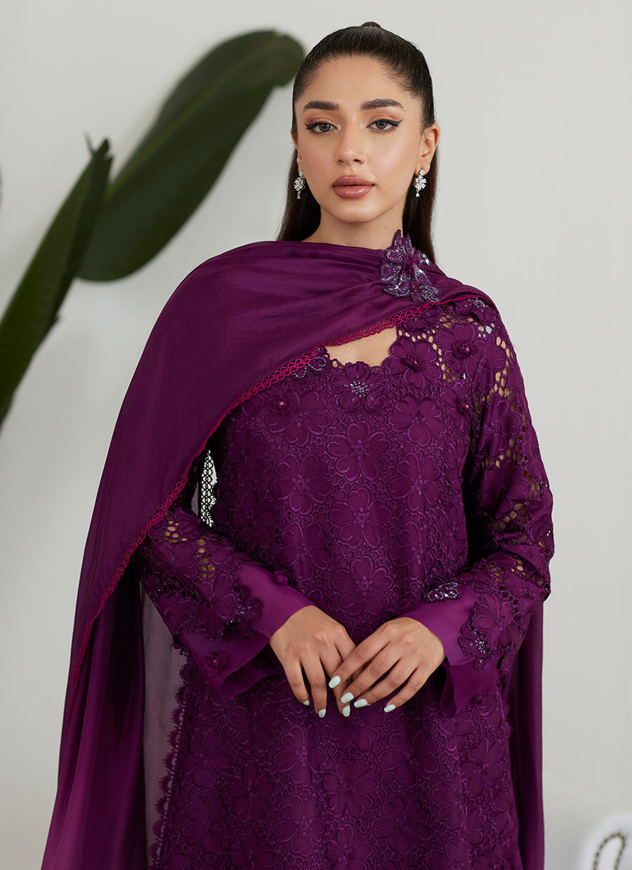 Farah Talib Aziz | Designer Picks 24 | SANGRIA SILK CUTWORK SHIRT WITH PRE DRAPED DUPATTA by Farah Talib Aziz - Designer Dress - Type: Ladies Clothes - Available at Libayah - 100% Original