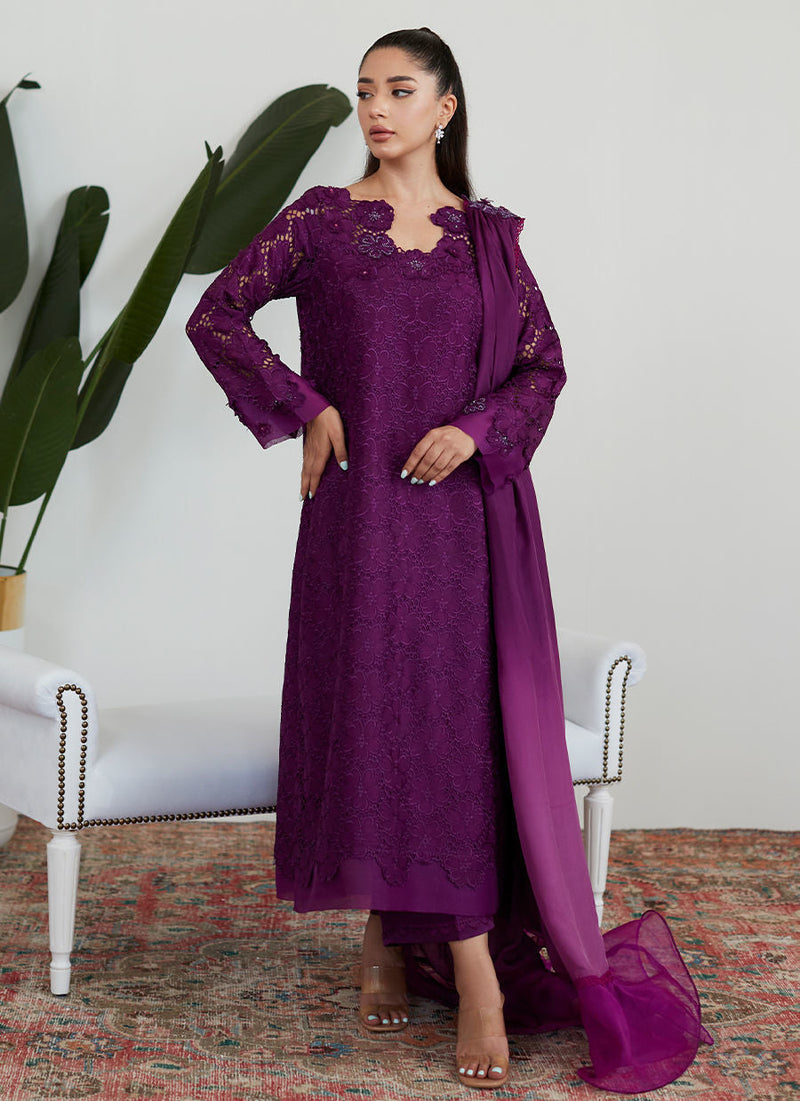 Farah Talib Aziz | Designer Picks 24 | SANGRIA SILK CUTWORK SHIRT WITH PRE DRAPED DUPATTA by Farah Talib Aziz - Designer Dress - Type: Ladies Clothes - Available at Libayah - 100% Original