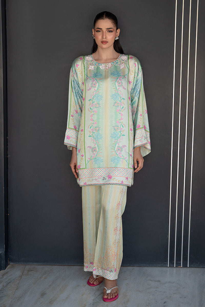 Fatima Khan | Layan Printed Eid Edit | Breezy Mint - Coord Set by Fatima Khan - Designer Dress  - Type : Ladies Clothes - Available at Libayah - 100% Original 