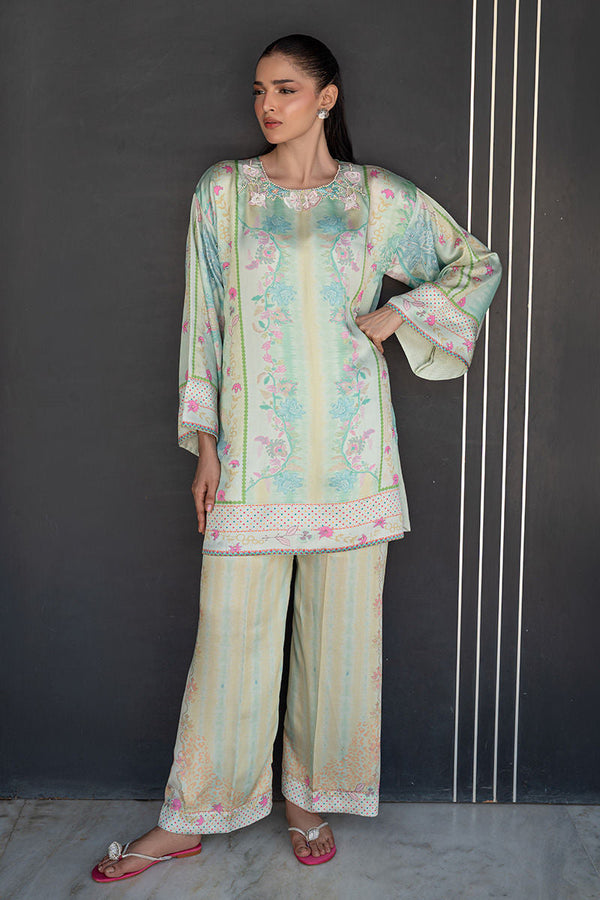 Fatima Khan | Layan Printed Eid Edit | Breezy Mint - Coord Set by Fatima Khan - Designer Dress  - Type : Ladies Clothes - Available at Libayah - 100% Original 