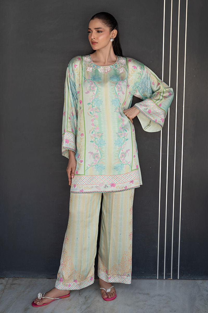 Fatima Khan | Layan Printed Eid Edit | Breezy Mint - Coord Set by Fatima Khan - Designer Dress  - Type : Ladies Clothes - Available at Libayah - 100% Original 