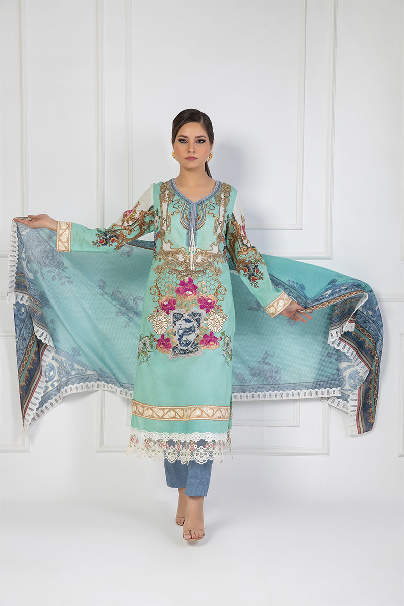 Shamaeel Ansari | Bagh e Bahar Lawn | Gulnaar Ferozi by Shamaeel Ansari - Designer Dress  - Type : Ladies Clothes - Available at Libayah - 100% Original 