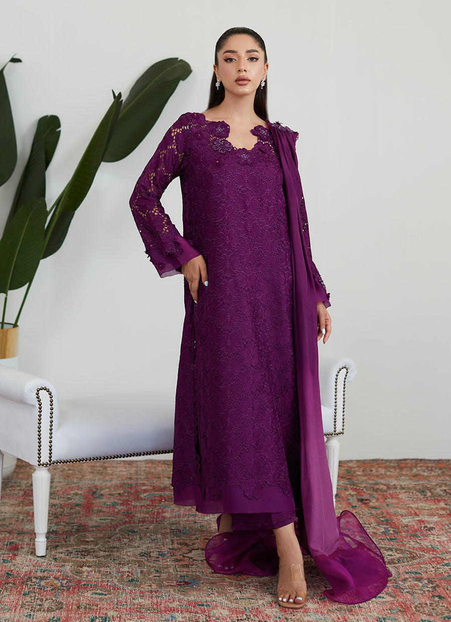 Farah Talib Aziz | Designer Picks 24 | SANGRIA SILK CUTWORK SHIRT WITH PRE DRAPED DUPATTA by Farah Talib Aziz - Designer Dress - Type: Ladies Clothes - Available at Libayah - 100% Original