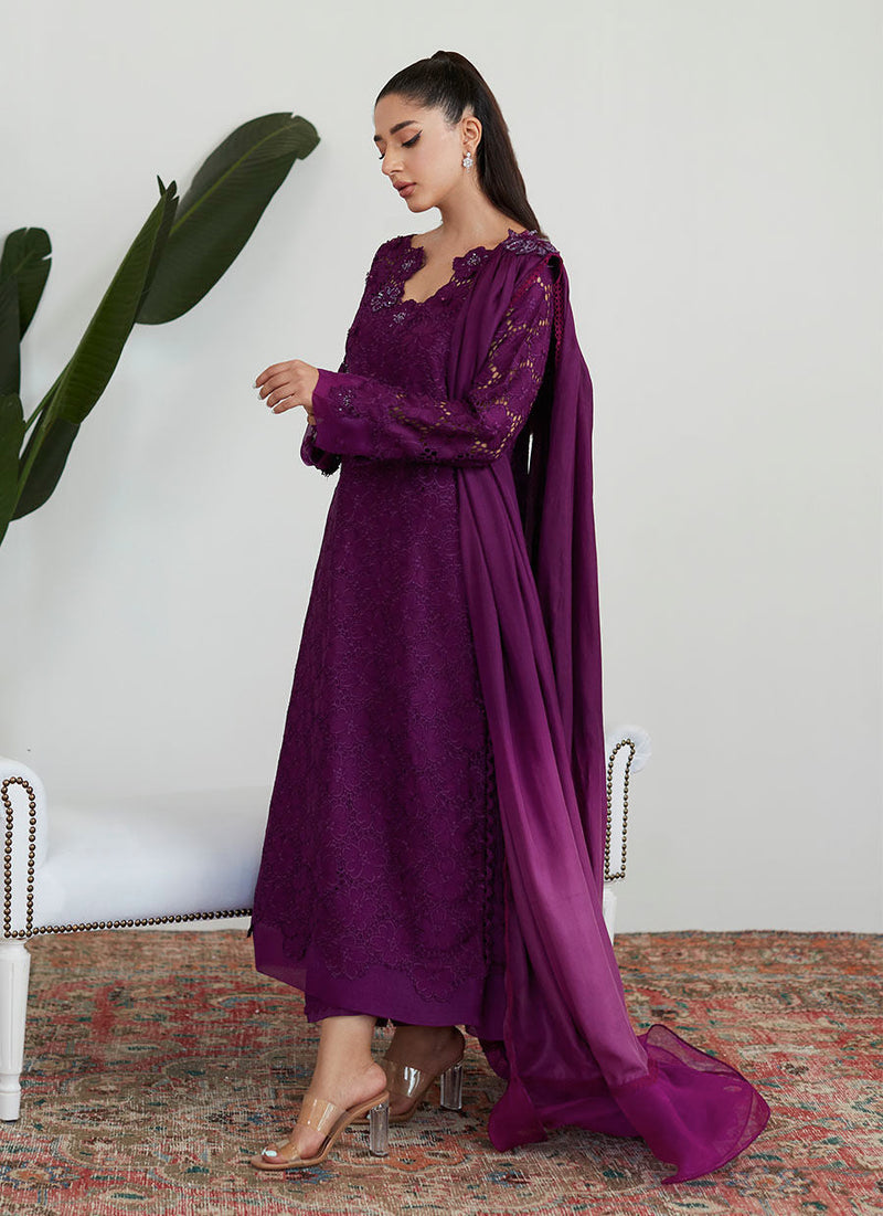 Farah Talib Aziz | Designer Picks 24 | SANGRIA SILK CUTWORK SHIRT WITH PRE DRAPED DUPATTA by Farah Talib Aziz - Designer Dress - Type: Ladies Clothes - Available at Libayah - 100% Original