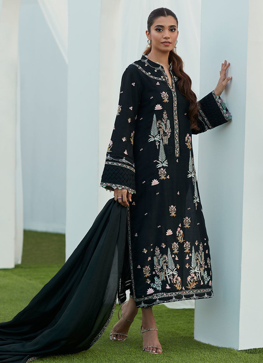 Farah Talib Aziz | Designer Picks 24 | PETRA BLACK EMBROIDERED SHIRT AND DUPATTA by Farah Talib Aziz - Designer Dress - Type: Ladies Clothes - Available at Libayah - 100% Original