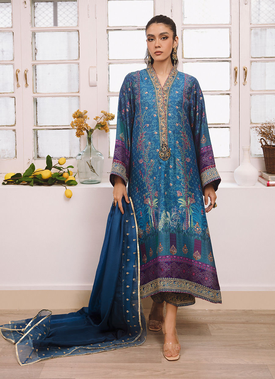 Farah Talib Aziz | Designer Picks 24 | ZOHRA LAPIS SHIRT AND DUPATTA by Farah Talib Aziz - Designer Dress - Type: Ladies Clothes - Available at Libayah - 100% Original