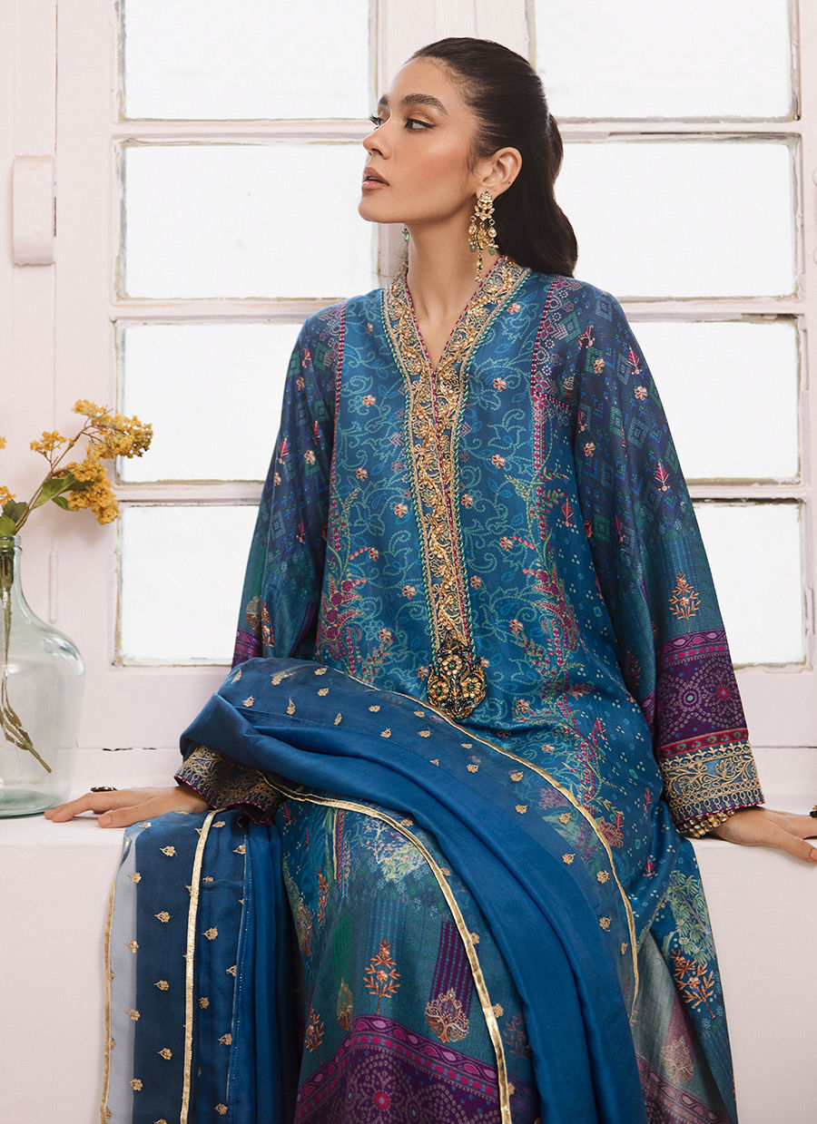 Farah Talib Aziz | Designer Picks 24 | ZOHRA LAPIS SHIRT AND DUPATTA by Farah Talib Aziz - Designer Dress - Type: Ladies Clothes - Available at Libayah - 100% Original