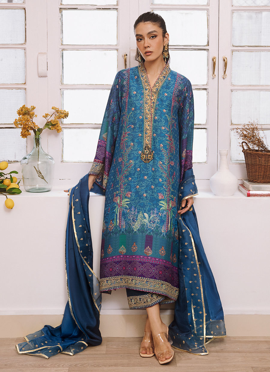 Farah Talib Aziz | Designer Picks 24 | ZOHRA LAPIS SHIRT AND DUPATTA by Farah Talib Aziz - Designer Dress - Type: Ladies Clothes - Available at Libayah - 100% Original