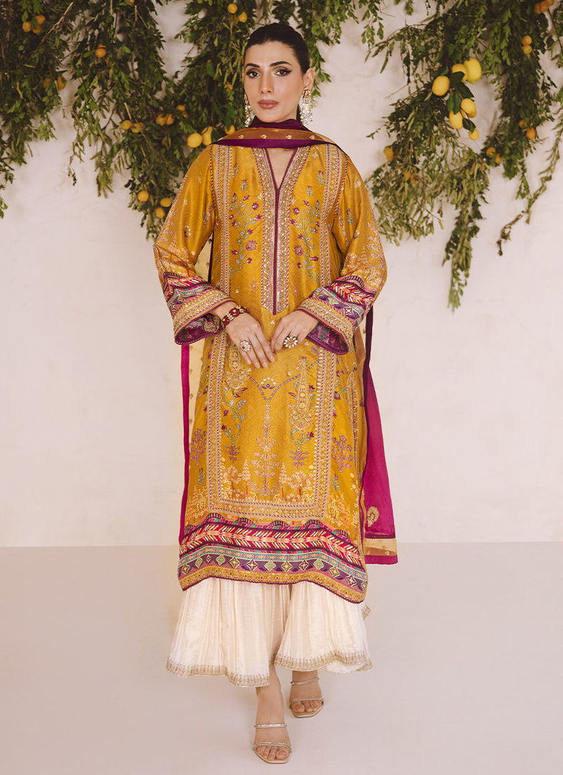Farah Talib Aziz | Designer Picks 24 | ZARF OCHRE SHIRT AND DUPATTA by Farah Talib Aziz - Designer Dress - Type: Ladies Clothes - Available at Libayah - 100% Original