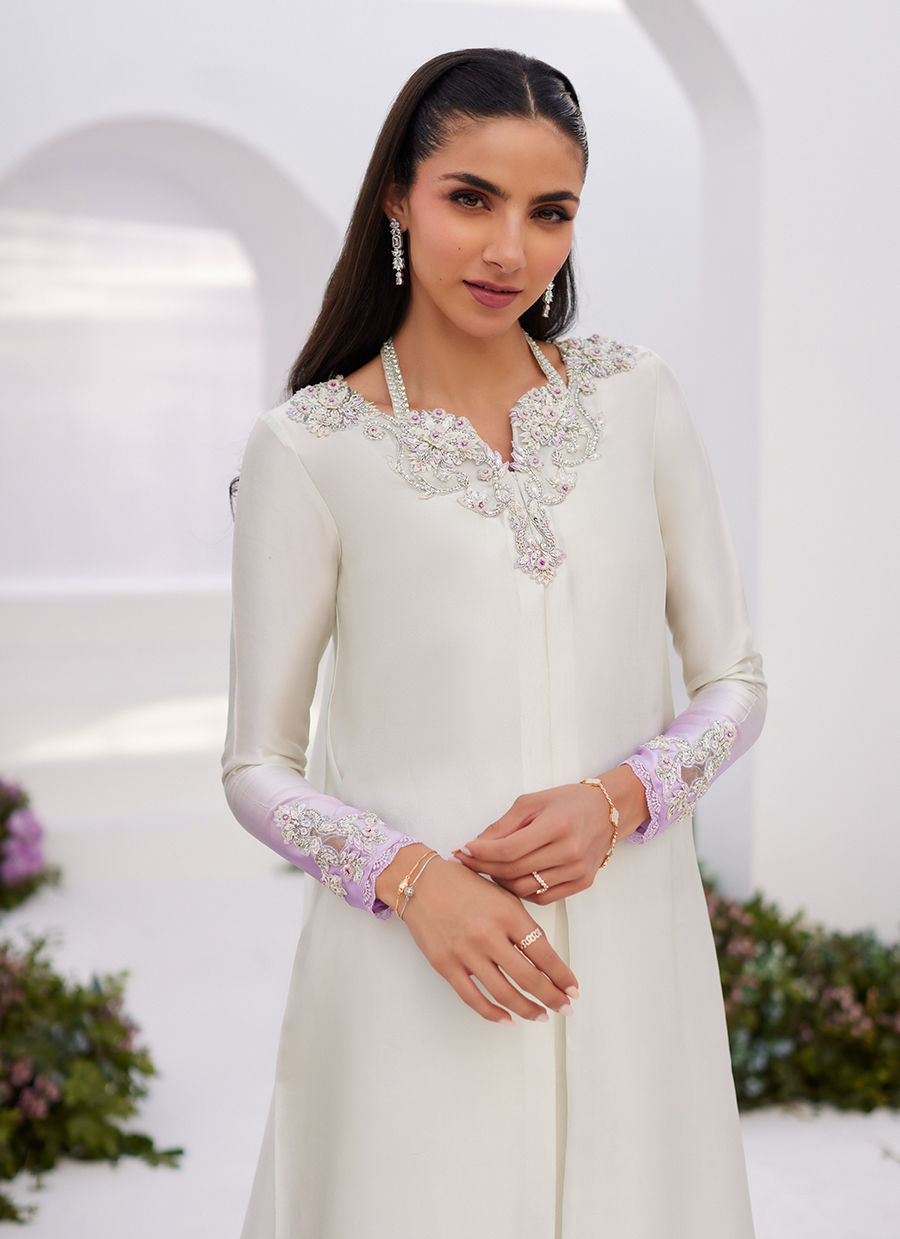 Farah Talib Aziz | Designer Picks 24 | LIQUE SILVER OMBRE EMBELLISHED KAFTAAN CUT SHIRT by Farah Talib Aziz - Designer Dress - Type: Ladies Clothes - Available at Libayah - 100% Original