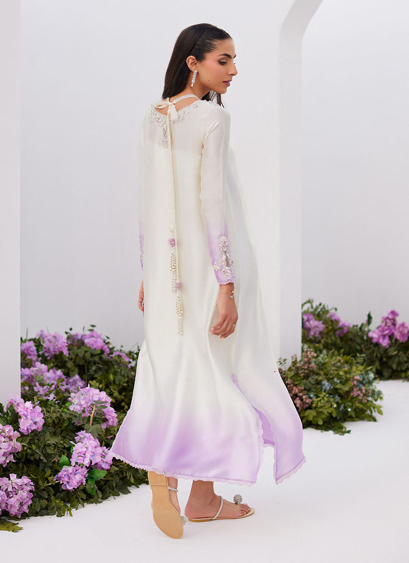 Farah Talib Aziz | Designer Picks 24 | LIQUE SILVER OMBRE EMBELLISHED KAFTAAN CUT SHIRT by Farah Talib Aziz - Designer Dress - Type: Ladies Clothes - Available at Libayah - 100% Original