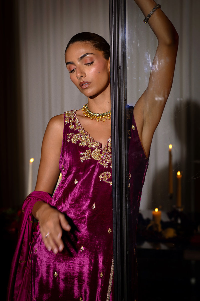 Ansab Jahangir | Bow Velvet Edit | ALANA by Ansab Jahangir - Designer Dress - Type: Ladies Clothes - Available at Libayah - 100% Original