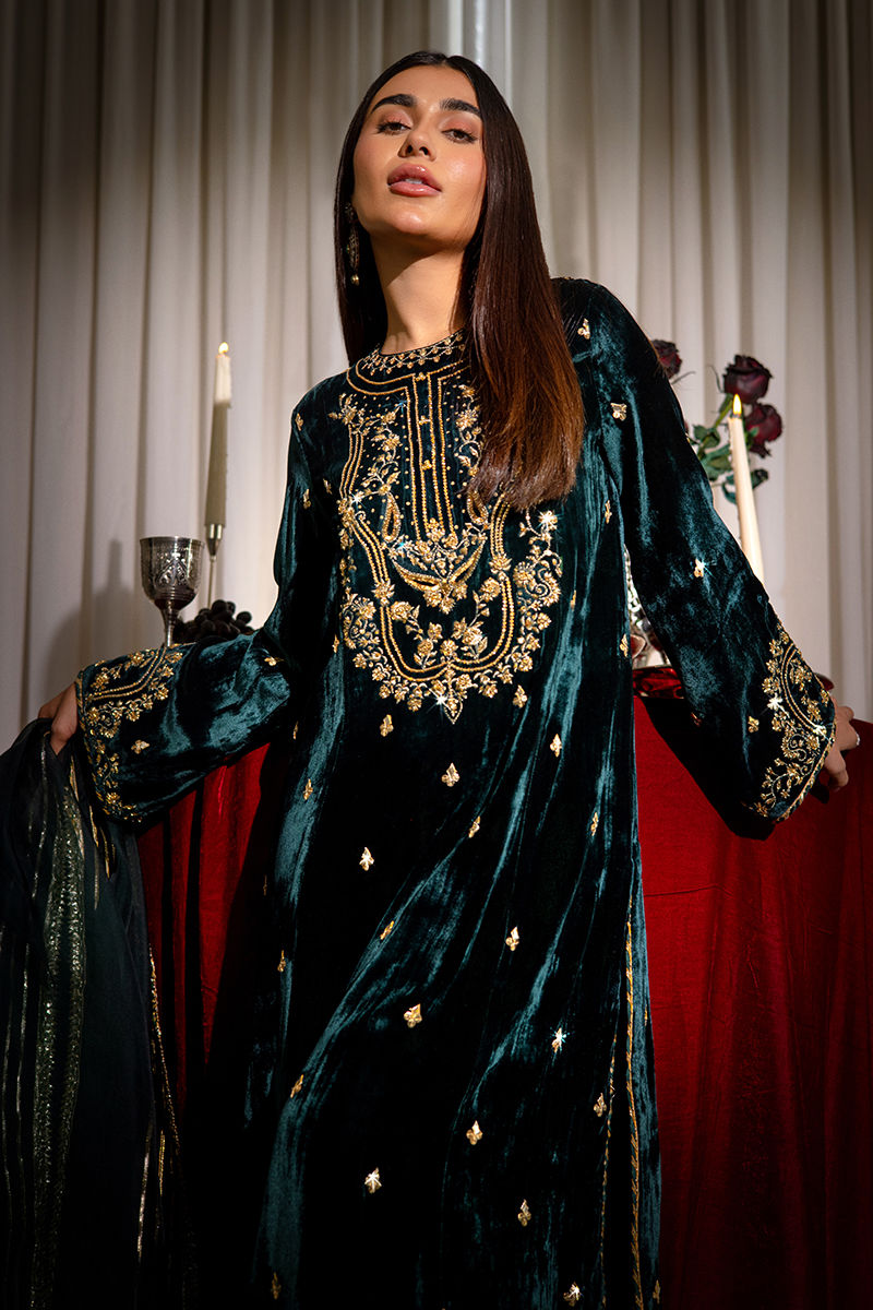 Ansab Jahangir | Bow Velvet Edit | BLAIR by Ansab Jahangir - Designer Dress - Type: Ladies Clothes - Available at Libayah - 100% Original