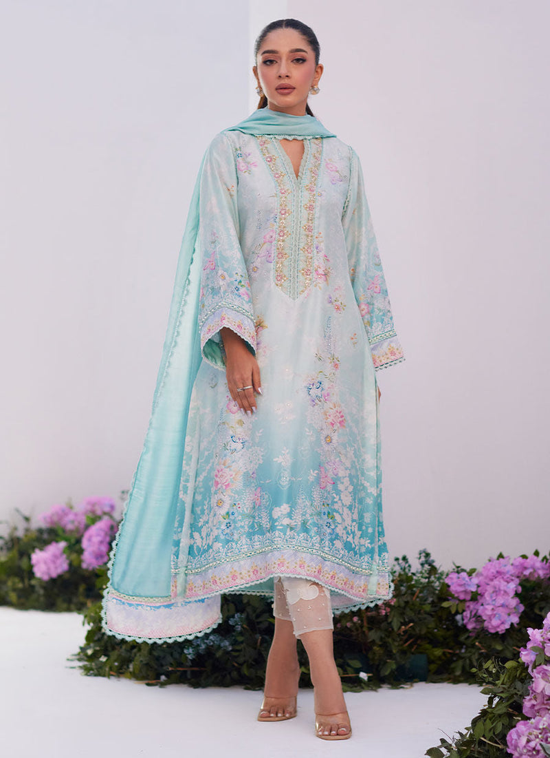 Farah Talib Aziz | Designer Picks 24 | CYAN OMBRE SHIRT AND DUPATTA by Farah Talib Aziz - Designer Dress - Type: Ladies Clothes - Available at Libayah - 100% Original