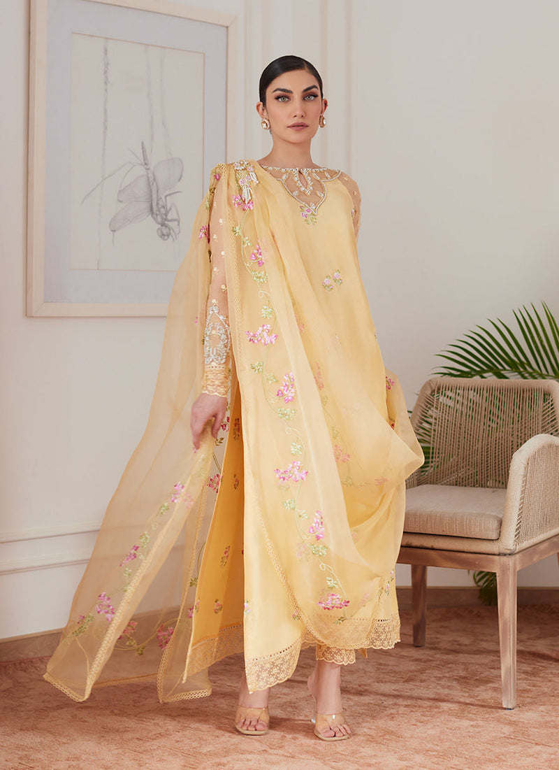 Farah Talib Aziz | Luna Eid Collection 24 | CYRILLA PALE YELLOW by Farah Talib Aziz - Designer Dress - Type: Ladies Clothes - Available at Libayah - 100% Original