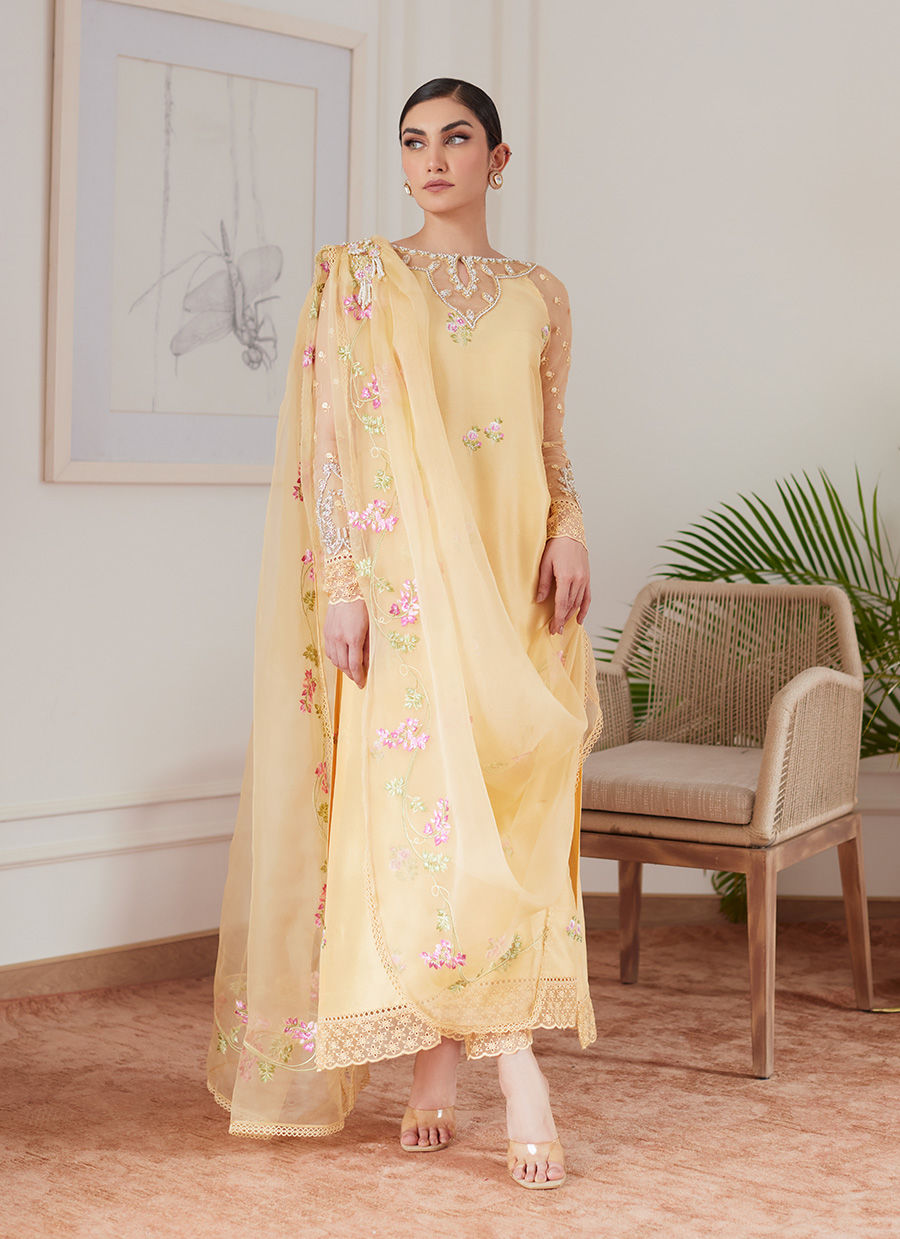 Farah Talib Aziz | Luna Eid Collection 24 | CYRILLA PALE YELLOW by Farah Talib Aziz - Designer Dress - Type: Ladies Clothes - Available at Libayah - 100% Original