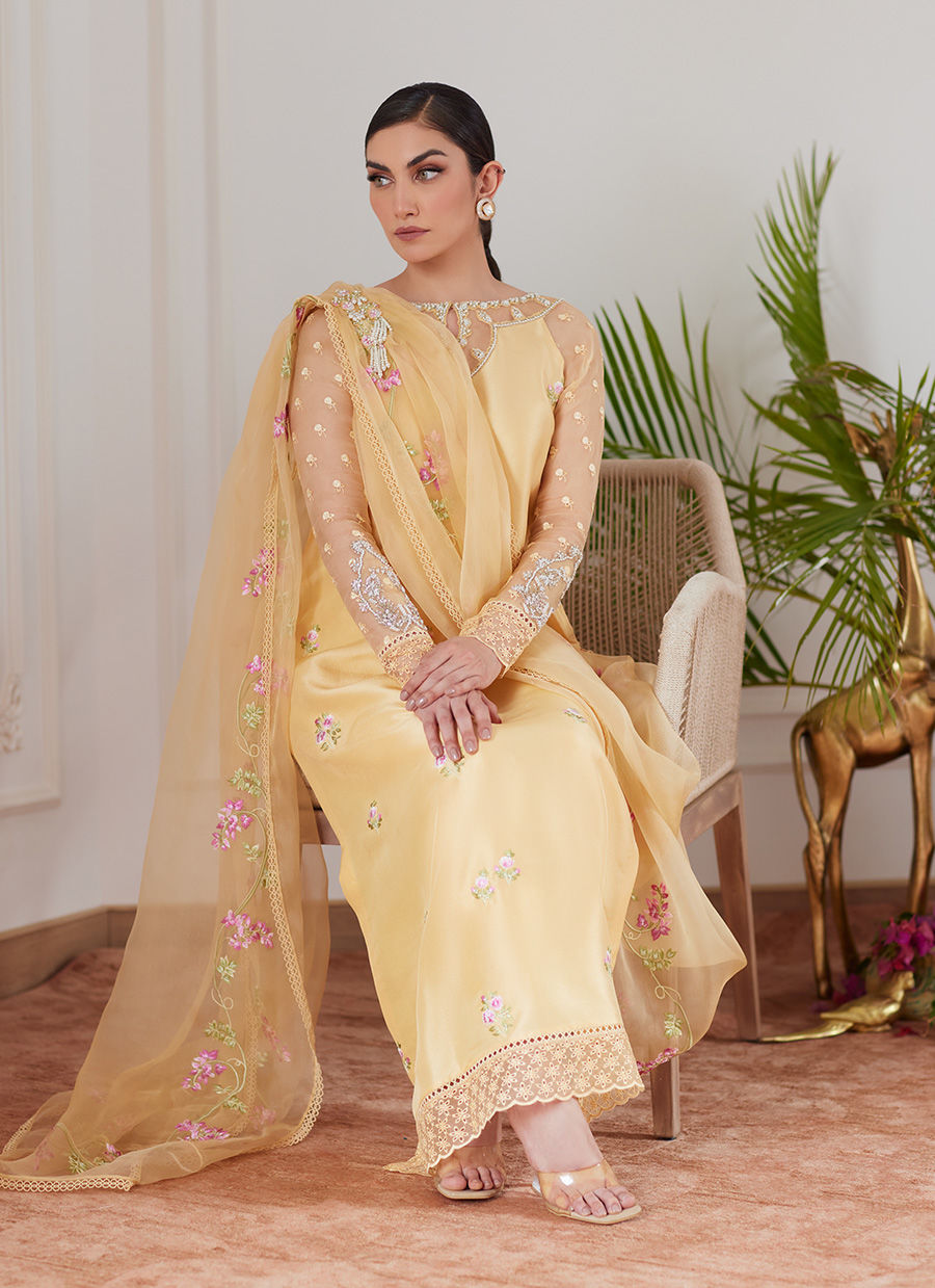 Farah Talib Aziz | Luna Eid Collection 24 | CYRILLA PALE YELLOW by Farah Talib Aziz - Designer Dress - Type: Ladies Clothes - Available at Libayah - 100% Original