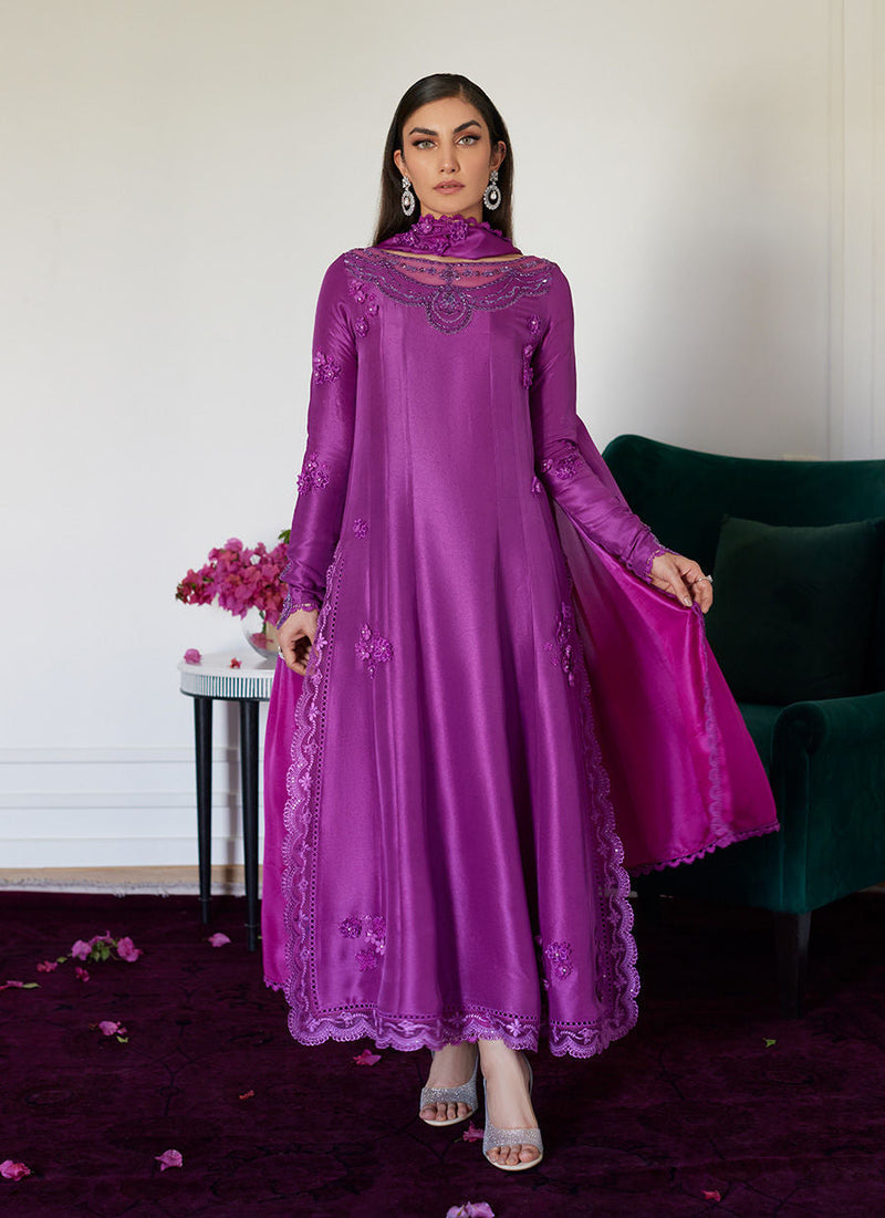 Farah Talib Aziz | Designer Picks 24 | TIERRA MUTED MAGENTA EMBROIDERED RAW SILK KALIDAR WITH DUPATTA by Farah Talib Aziz - Designer Dress - Type: Ladies Clothes - Available at Libayah - 100% Original