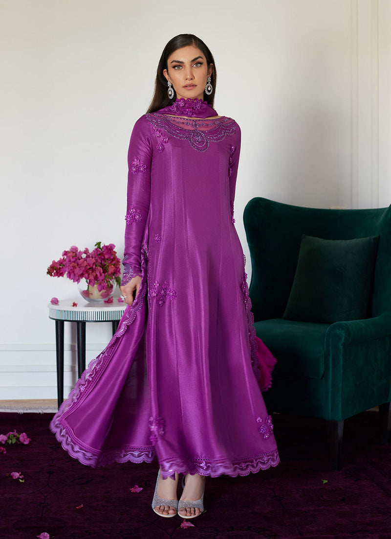 Farah Talib Aziz | Designer Picks 24 | TIERRA MUTED MAGENTA EMBROIDERED RAW SILK KALIDAR WITH DUPATTA by Farah Talib Aziz - Designer Dress - Type: Ladies Clothes - Available at Libayah - 100% Original