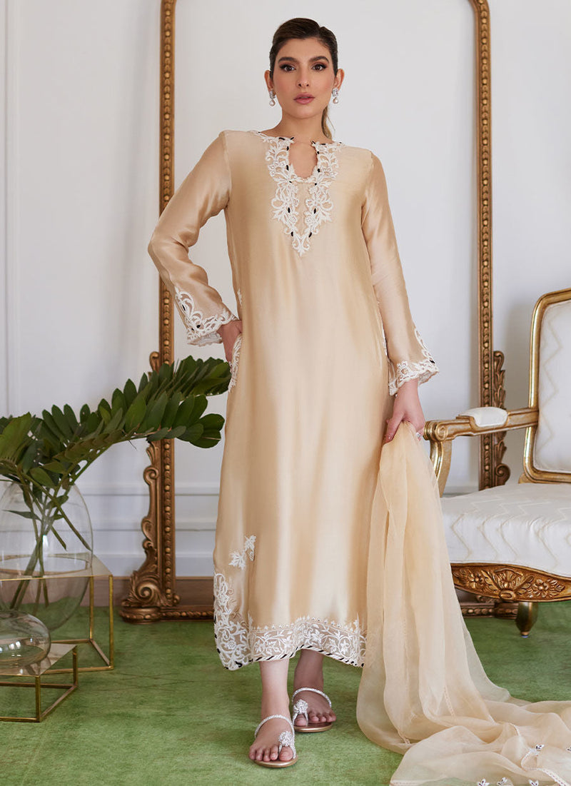 Farah Talib Aziz | Luna Eid Collection 24 | MELVINA CHAMPAGNE BEIGE by Farah Talib Aziz - Designer Dress - Type: Ladies Clothes - Available at Libayah - 100% Original