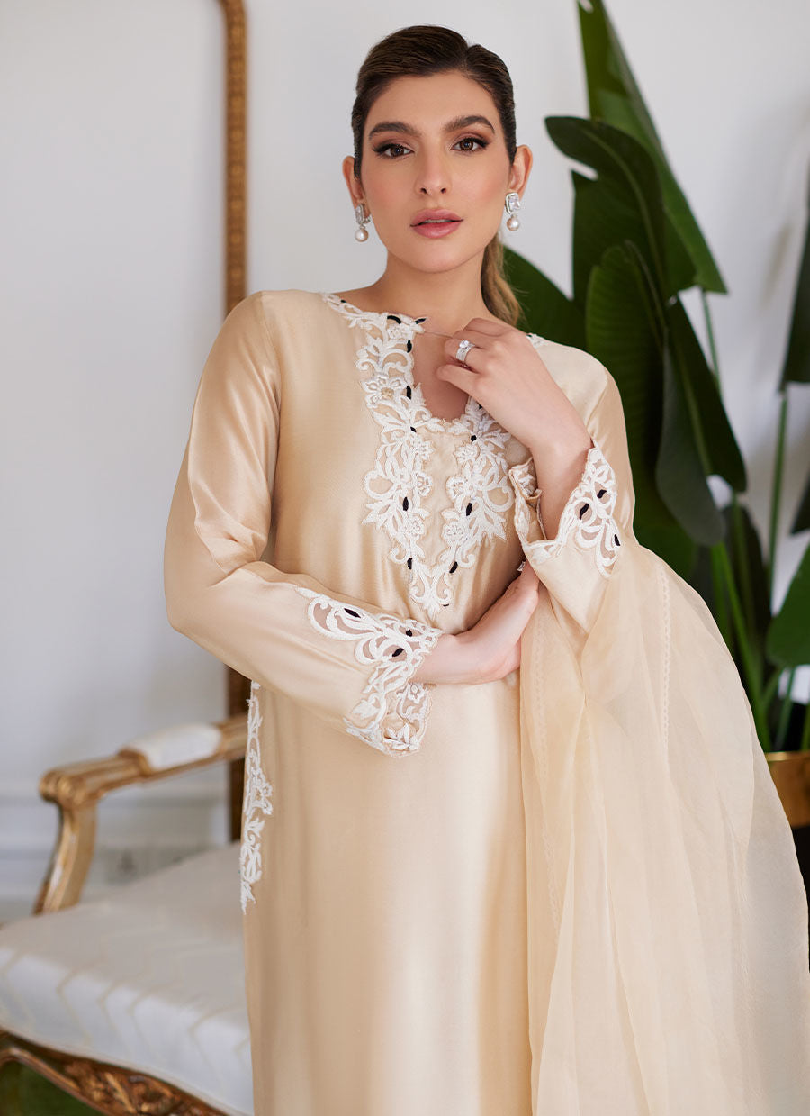 Farah Talib Aziz | Luna Eid Collection 24 | MELVINA CHAMPAGNE BEIGE by Farah Talib Aziz - Designer Dress - Type: Ladies Clothes - Available at Libayah - 100% Original