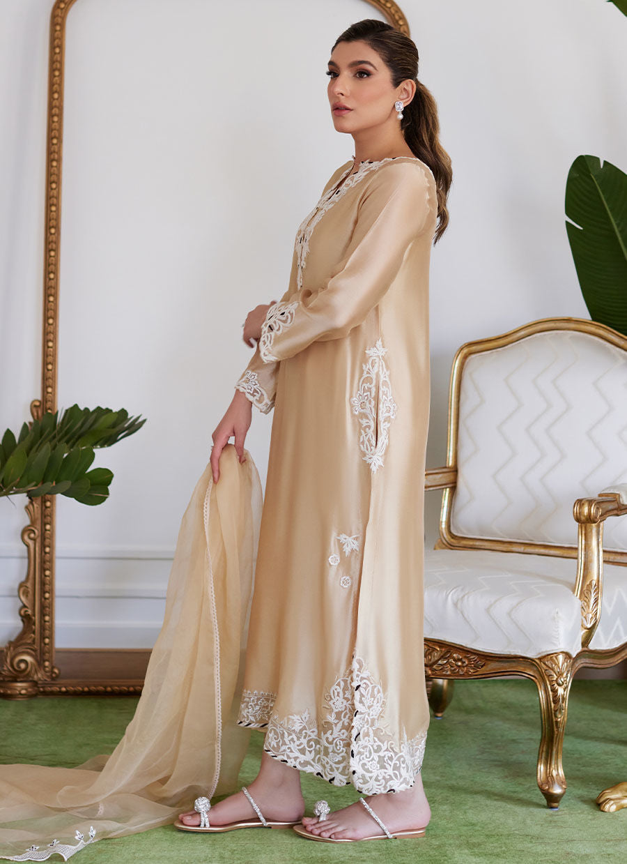 Farah Talib Aziz | Luna Eid Collection 24 | MELVINA CHAMPAGNE BEIGE by Farah Talib Aziz - Designer Dress - Type: Ladies Clothes - Available at Libayah - 100% Original