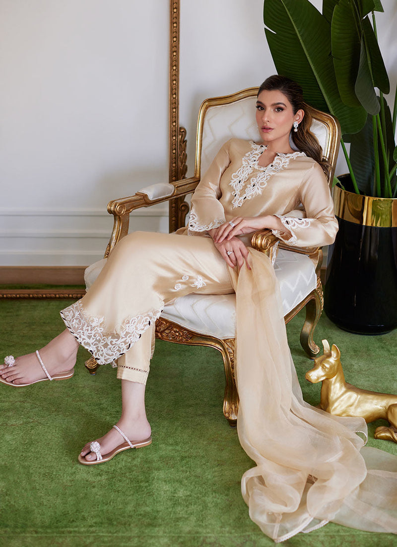 Farah Talib Aziz | Luna Eid Collection 24 | MELVINA CHAMPAGNE BEIGE by Farah Talib Aziz - Designer Dress - Type: Ladies Clothes - Available at Libayah - 100% Original