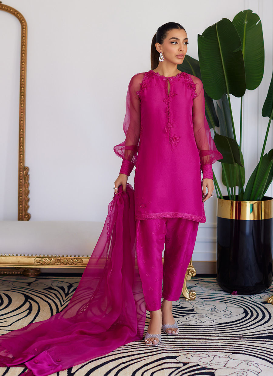 Farah Talib Aziz | Designer Picks 24 | ELIO HOT PINK RAW SILK SHIRT WITH DUPATTA by Farah Talib Aziz - Designer Dress - Type: Ladies Clothes - Available at Libayah - 100% Original