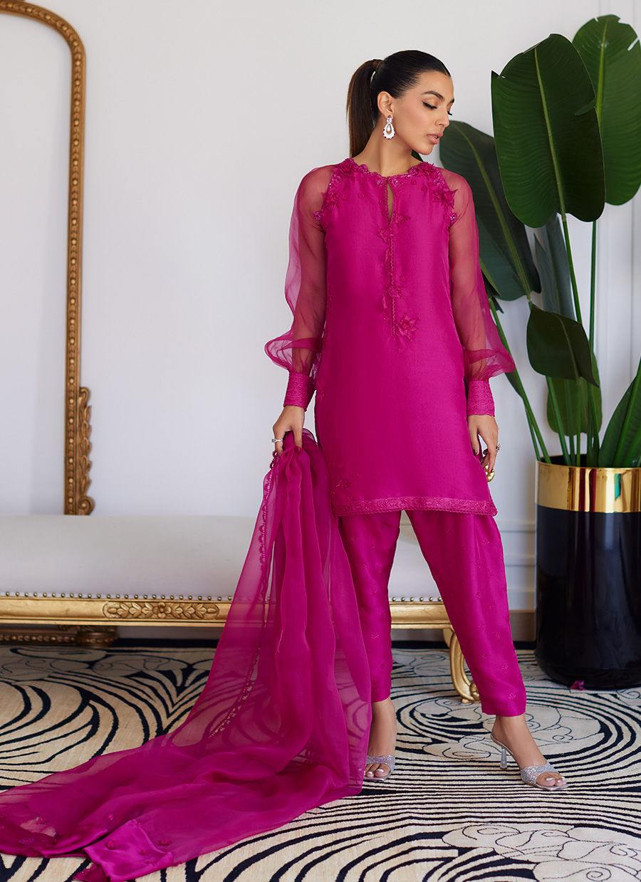 Farah Talib Aziz | Designer Picks 24 | ELIO HOT PINK RAW SILK SHIRT WITH DUPATTA by Farah Talib Aziz - Designer Dress - Type: Ladies Clothes - Available at Libayah - 100% Original