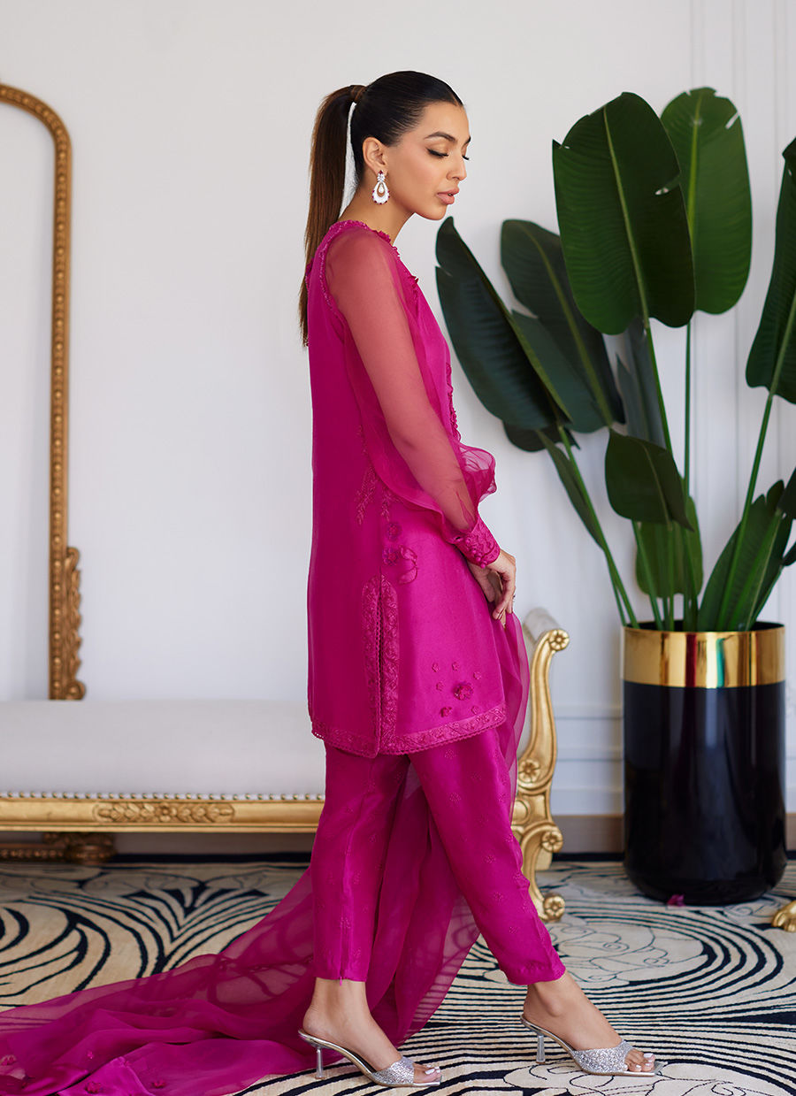 Farah Talib Aziz | Designer Picks 24 | ELIO HOT PINK RAW SILK SHIRT WITH DUPATTA by Farah Talib Aziz - Designer Dress - Type: Ladies Clothes - Available at Libayah - 100% Original