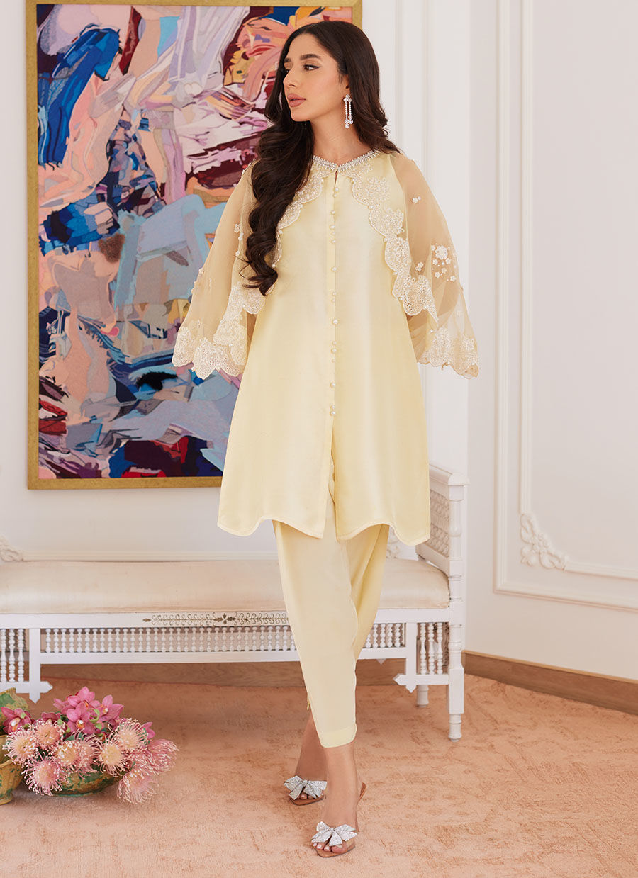 Farah Talib Aziz | Luna Eid Collection 24 | ESMERALDA PASTEL YELLOW by Farah Talib Aziz - Designer Dress - Type: Ladies Clothes - Available at Libayah - 100% Original