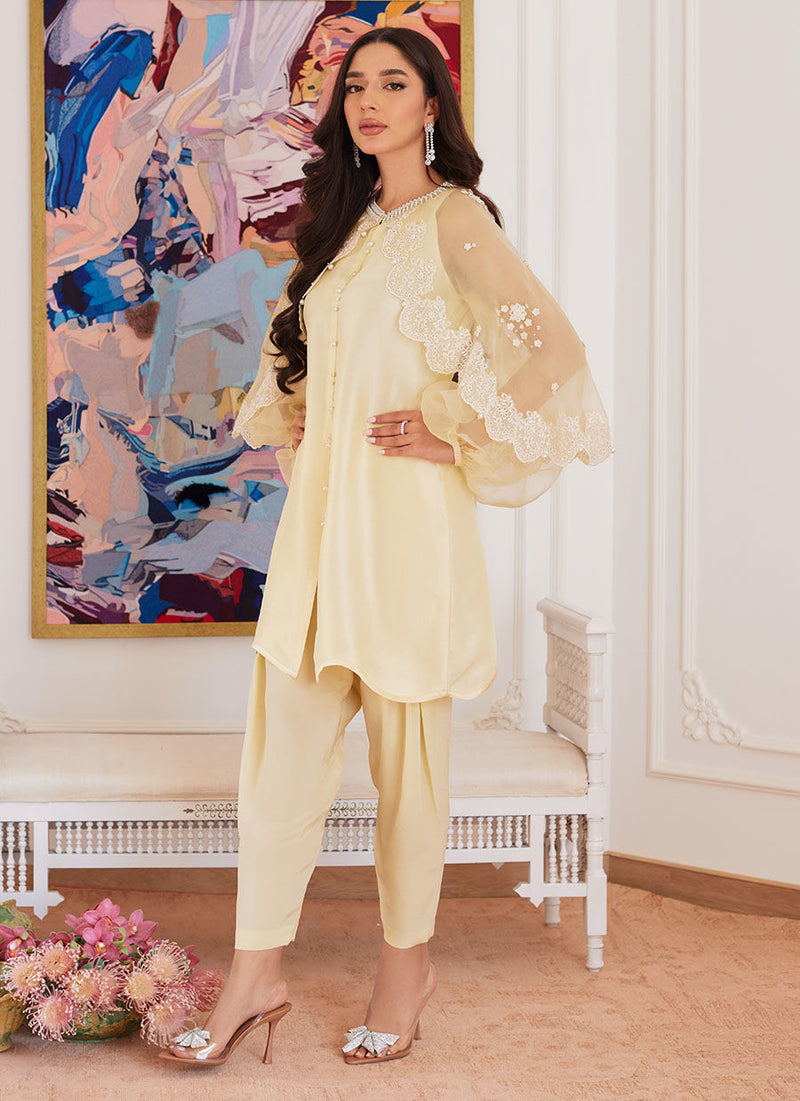 Farah Talib Aziz | Luna Eid Collection 24 | ESMERALDA PASTEL YELLOW by Farah Talib Aziz - Designer Dress - Type: Ladies Clothes - Available at Libayah - 100% Original