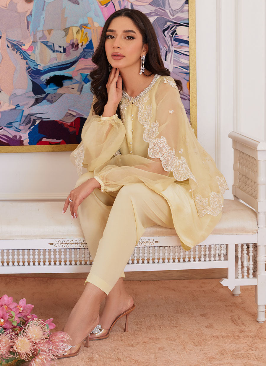 Farah Talib Aziz | Luna Eid Collection 24 | ESMERALDA PASTEL YELLOW by Farah Talib Aziz - Designer Dress - Type: Ladies Clothes - Available at Libayah - 100% Original
