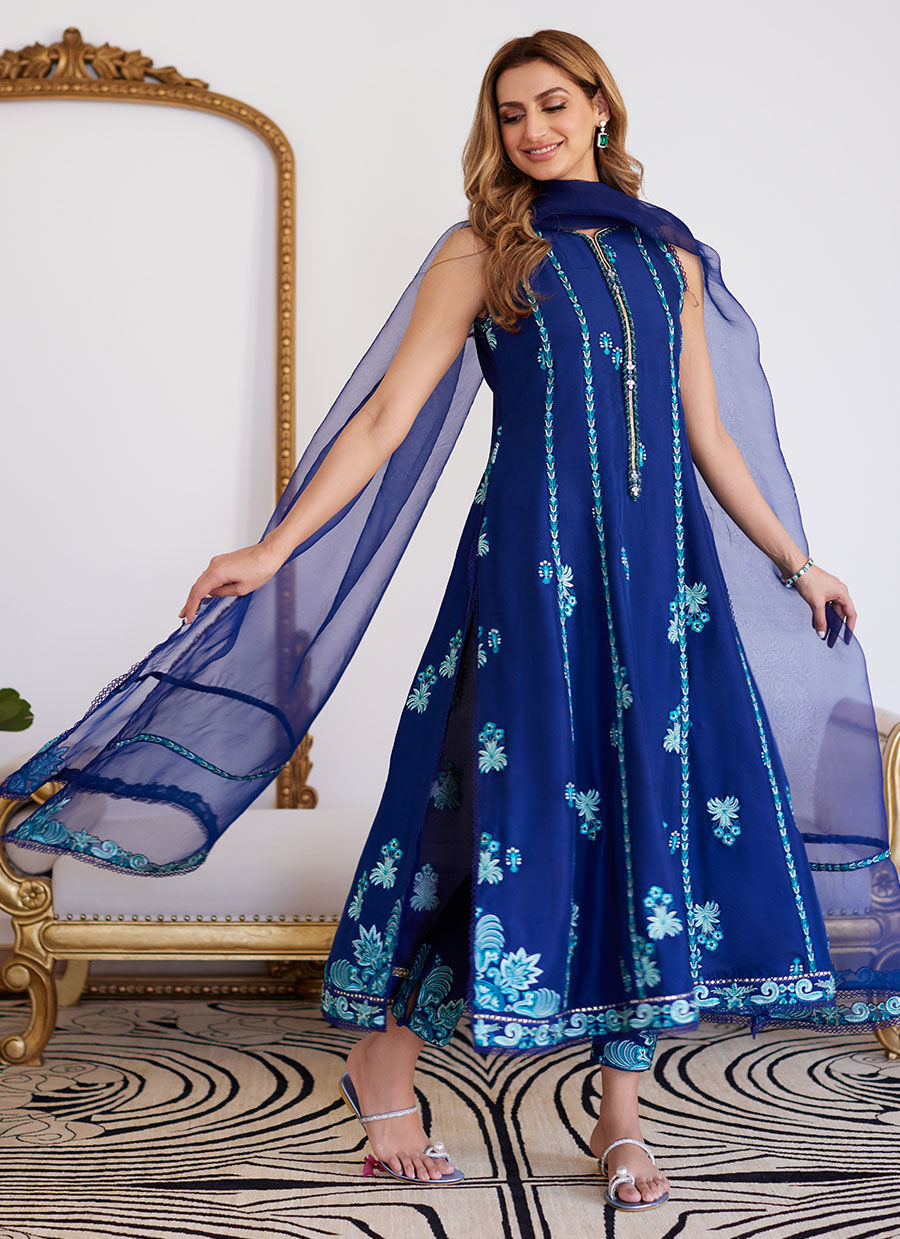 Farah Talib Aziz | Luna Eid Collection 24 | ELSYEE ROYAL BLUE by Farah Talib Aziz - Designer Dress - Type: Ladies Clothes - Available at Libayah - 100% Original