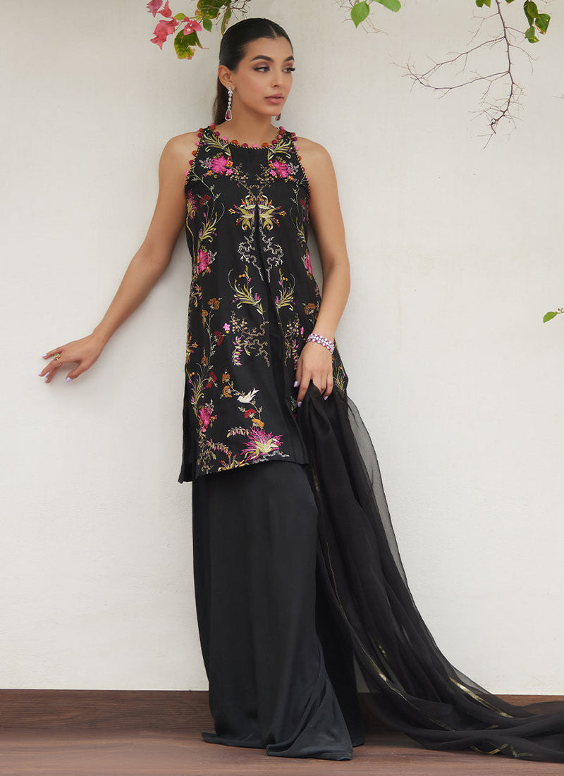 Farah Talib Aziz | Designer Picks 24 | SIYA BLACK EMBROIDERED SHIRT AND DUPATTA by Farah Talib Aziz - Designer Dress - Type: Ladies Clothes - Available at Libayah - 100% Original