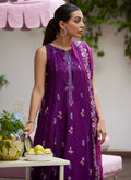 Farah Talib Aziz | Designer Picks 24 | IRINA PLUM EMBROIDERED RAW SILK SHIRT WITH DUPATTA by Farah Talib Aziz - Designer Dress - Type: Ladies Clothes - Available at Libayah - 100% Original