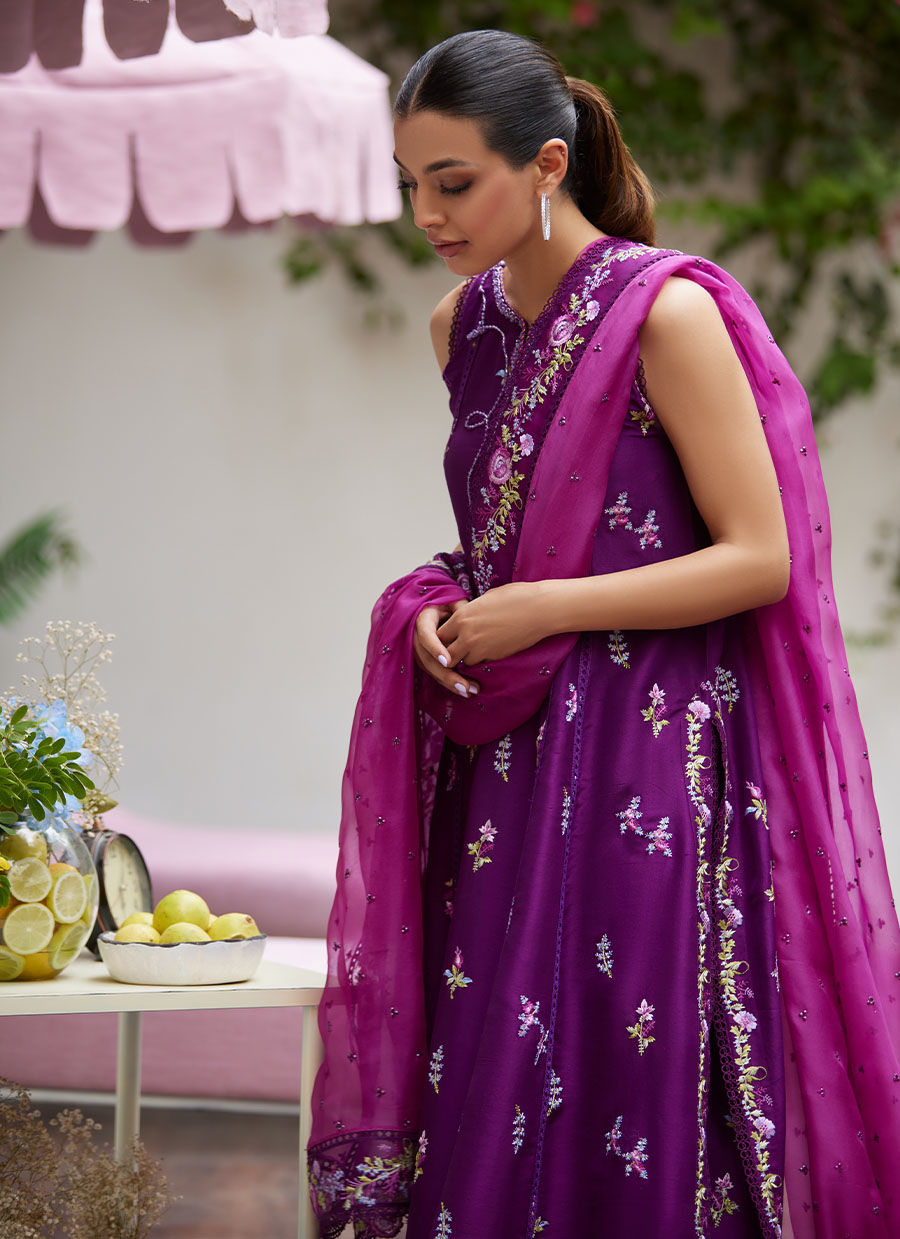 Farah Talib Aziz | Designer Picks 24 | IRINA PLUM EMBROIDERED RAW SILK SHIRT WITH DUPATTA by Farah Talib Aziz - Designer Dress - Type: Ladies Clothes - Available at Libayah - 100% Original