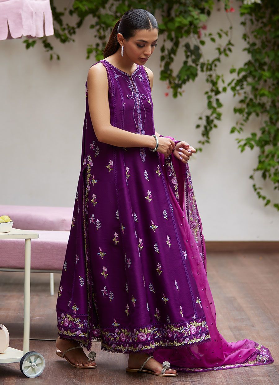 Farah Talib Aziz | Designer Picks 24 | IRINA PLUM EMBROIDERED RAW SILK SHIRT WITH DUPATTA by Farah Talib Aziz - Designer Dress - Type: Ladies Clothes - Available at Libayah - 100% Original