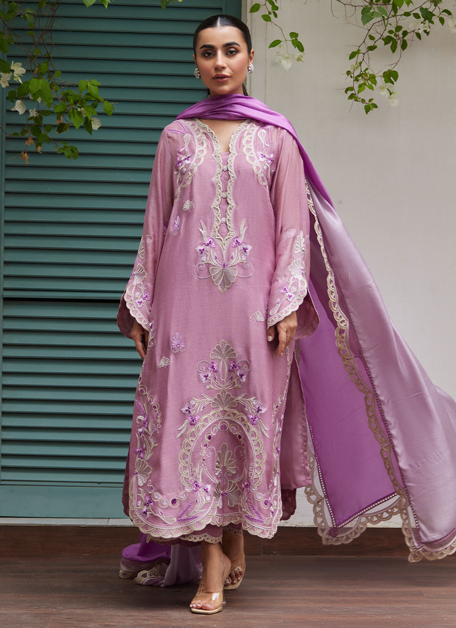 Farah Talib Aziz | Designer Picks 24 | IVAN MAUVE EMBROIDERED COTTON NET SHIRT WITH MEDIUM SILK DUPATTA by Farah Talib Aziz - Designer Dress - Type: Ladies Clothes - Available at Libayah - 100% Original
