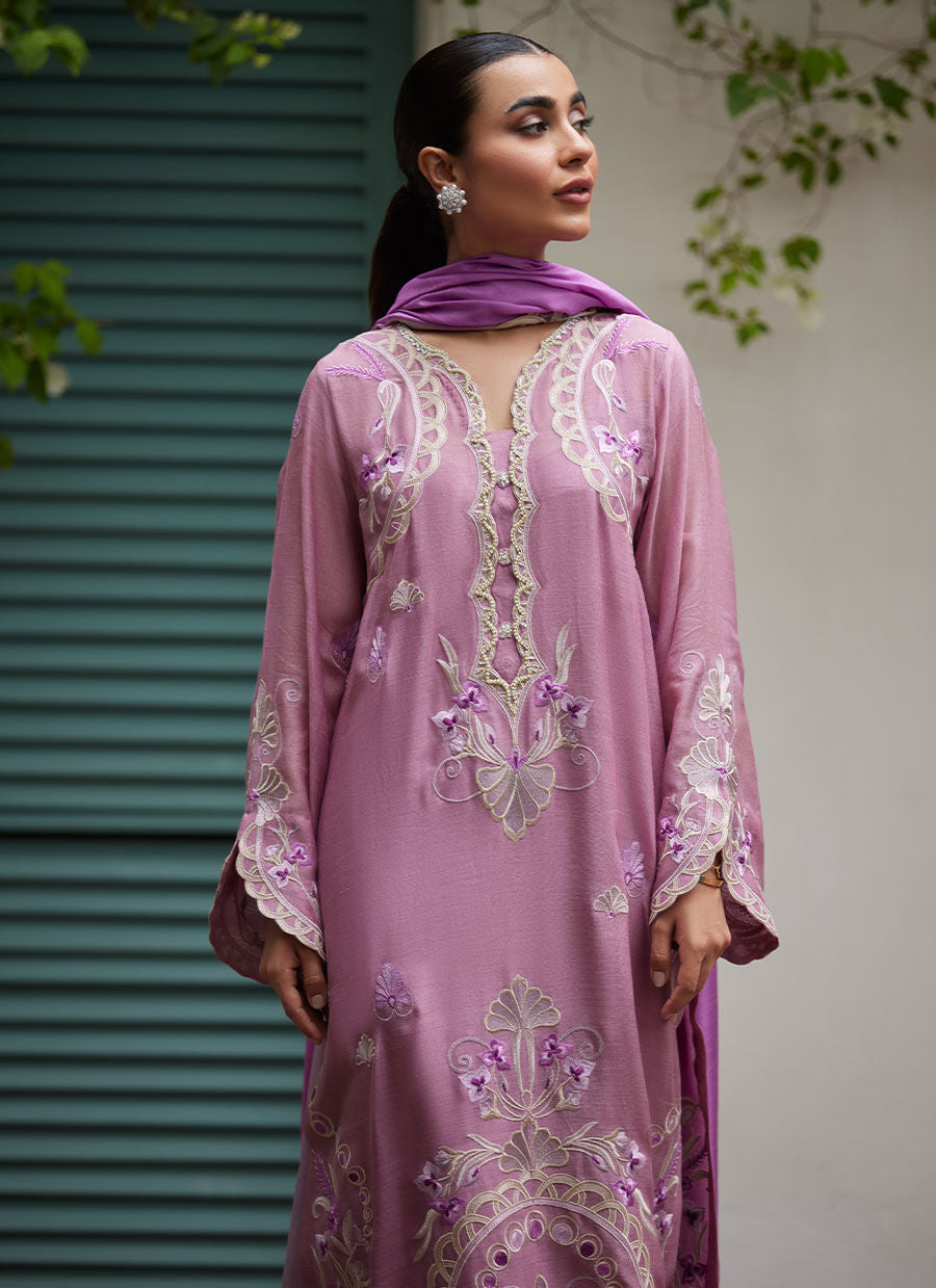 Farah Talib Aziz | Designer Picks 24 | IVAN MAUVE EMBROIDERED COTTON NET SHIRT WITH MEDIUM SILK DUPATTA by Farah Talib Aziz - Designer Dress - Type: Ladies Clothes - Available at Libayah - 100% Original