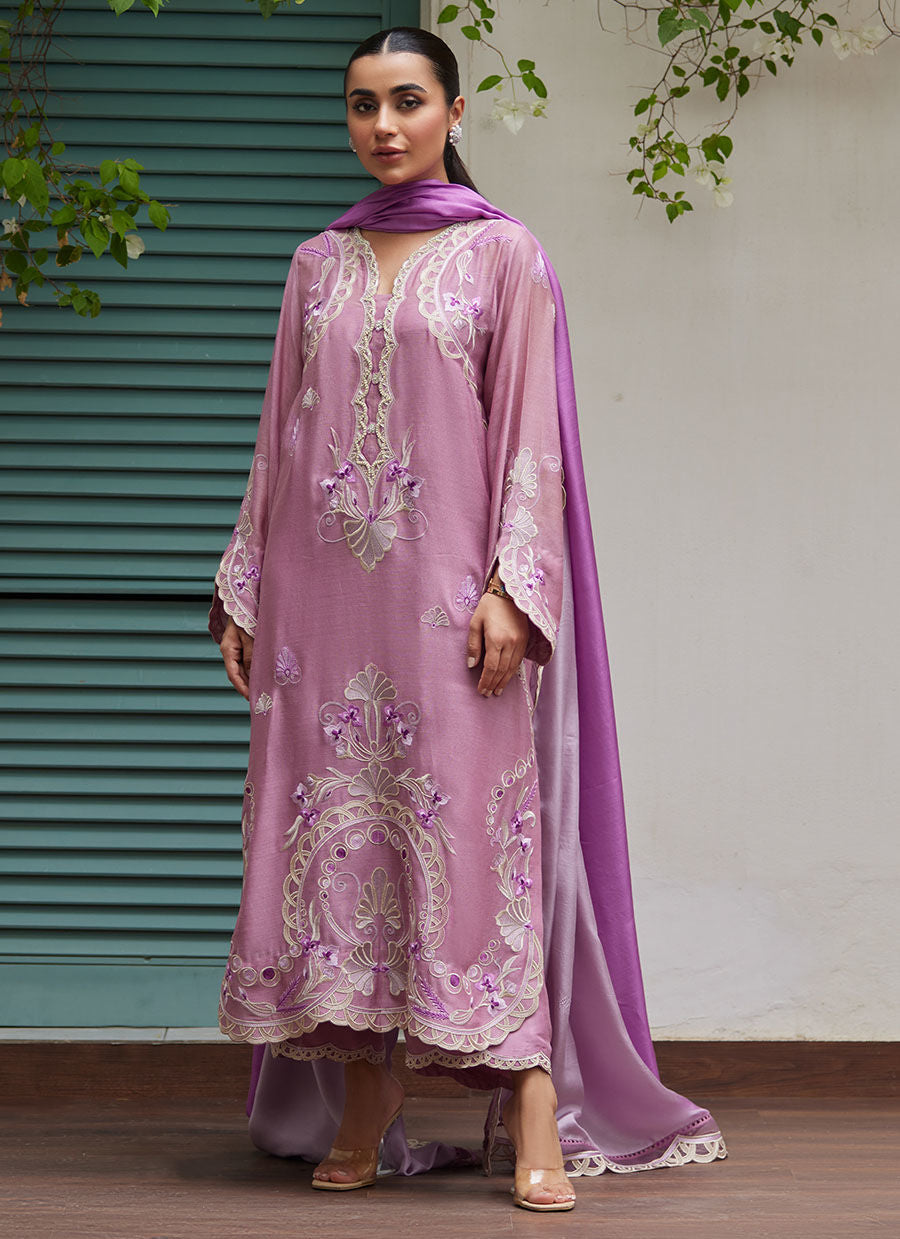 Farah Talib Aziz | Designer Picks 24 | IVAN MAUVE EMBROIDERED COTTON NET SHIRT WITH MEDIUM SILK DUPATTA by Farah Talib Aziz - Designer Dress - Type: Ladies Clothes - Available at Libayah - 100% Original