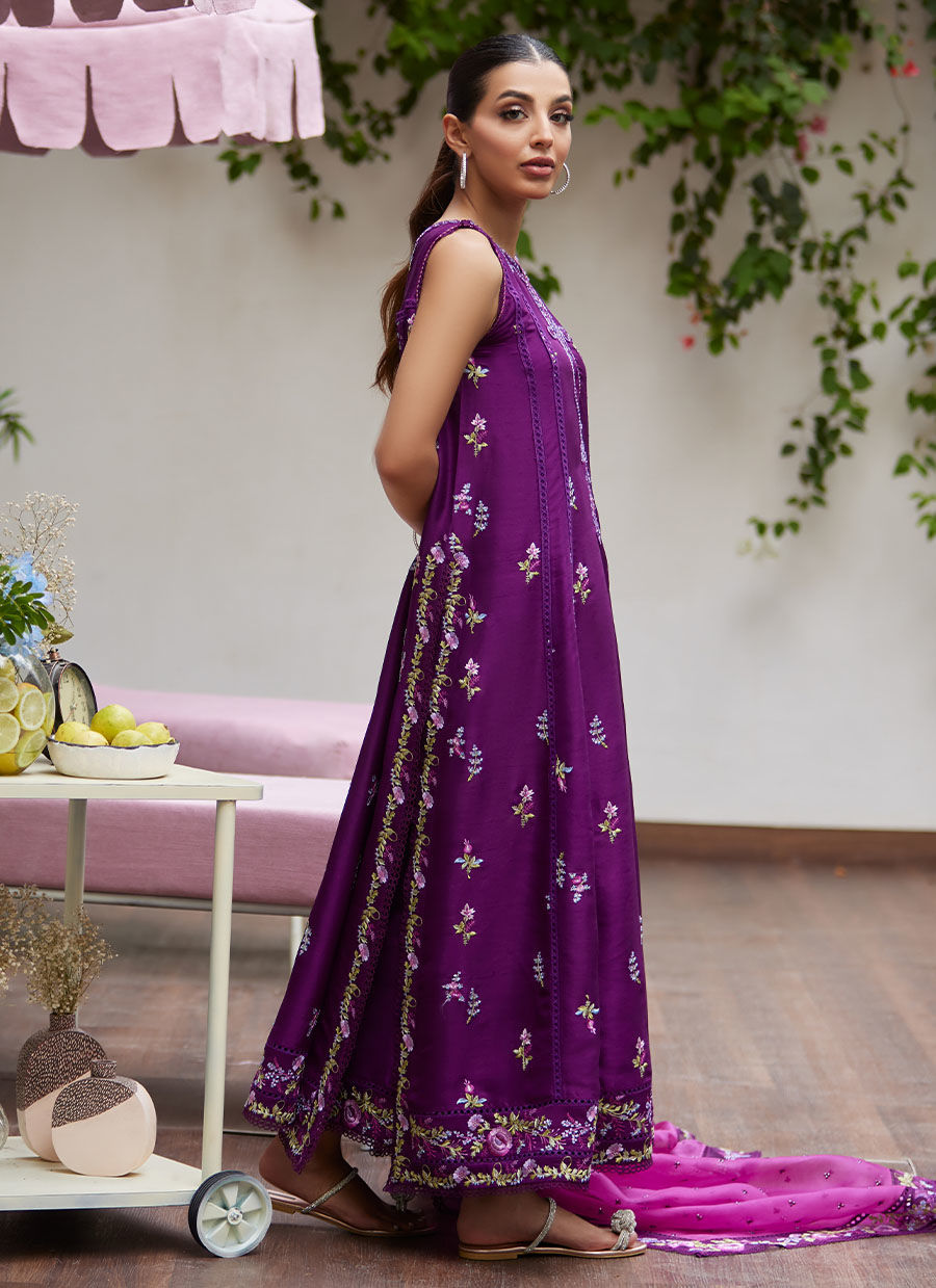 Farah Talib Aziz | Designer Picks 24 | IRINA PLUM EMBROIDERED RAW SILK SHIRT WITH DUPATTA by Farah Talib Aziz - Designer Dress - Type: Ladies Clothes - Available at Libayah - 100% Original