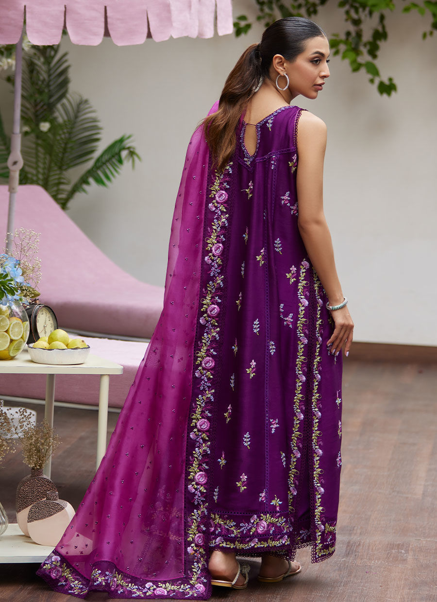 Farah Talib Aziz | Designer Picks 24 | IRINA PLUM EMBROIDERED RAW SILK SHIRT WITH DUPATTA by Farah Talib Aziz - Designer Dress - Type: Ladies Clothes - Available at Libayah - 100% Original