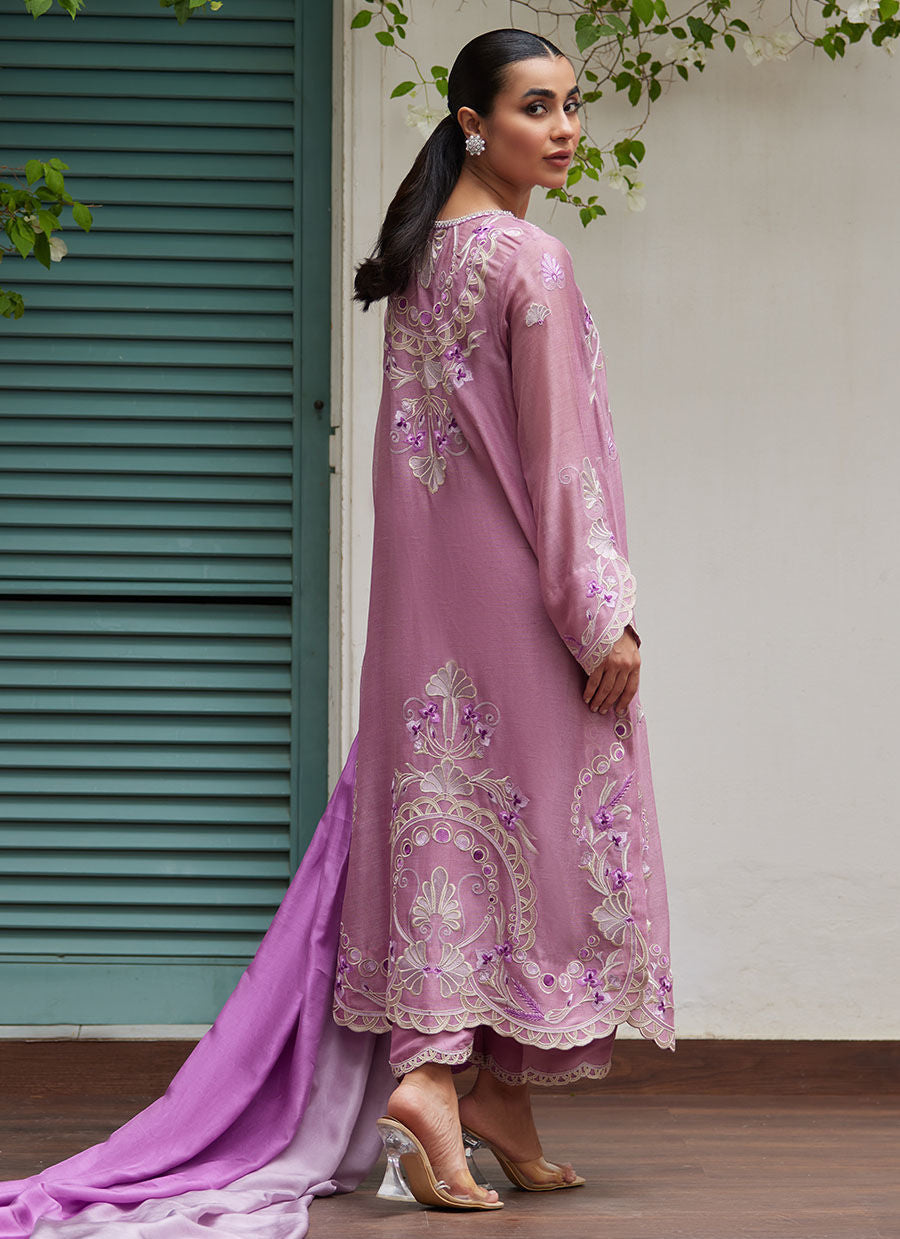 Farah Talib Aziz | Designer Picks 24 | IVAN MAUVE EMBROIDERED COTTON NET SHIRT WITH MEDIUM SILK DUPATTA by Farah Talib Aziz - Designer Dress - Type: Ladies Clothes - Available at Libayah - 100% Original