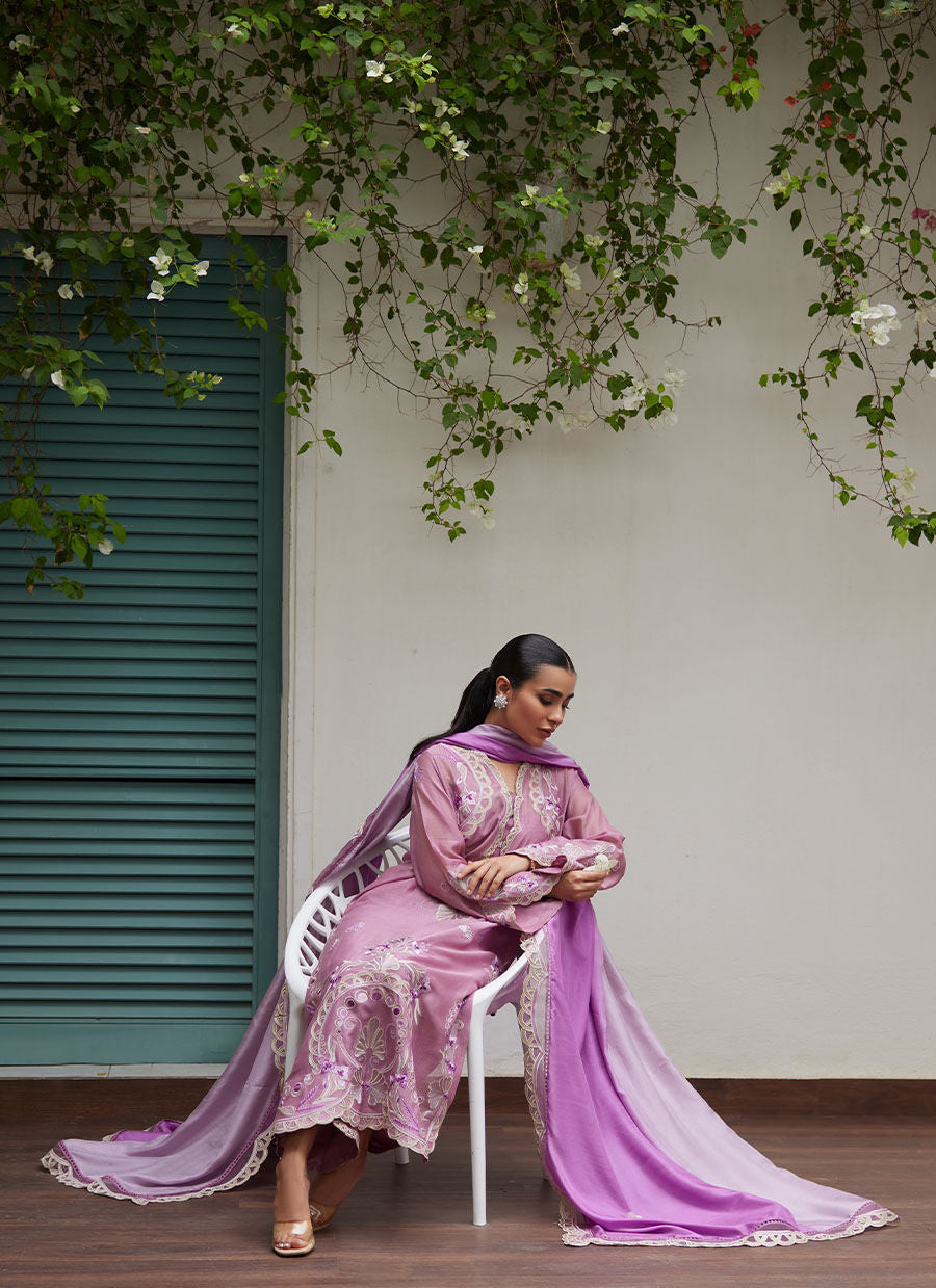 Farah Talib Aziz | Designer Picks 24 | IVAN MAUVE EMBROIDERED COTTON NET SHIRT WITH MEDIUM SILK DUPATTA by Farah Talib Aziz - Designer Dress - Type: Ladies Clothes - Available at Libayah - 100% Original
